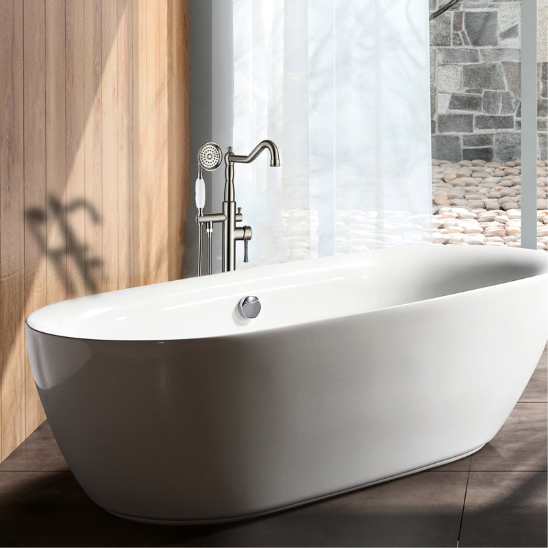 Brushed Nickel Bathtub Faucet With Hand Shower - Metal, 12.89 Lb Bathroom Elegance Freestanding 42.76 In. Depth Full Body Spray