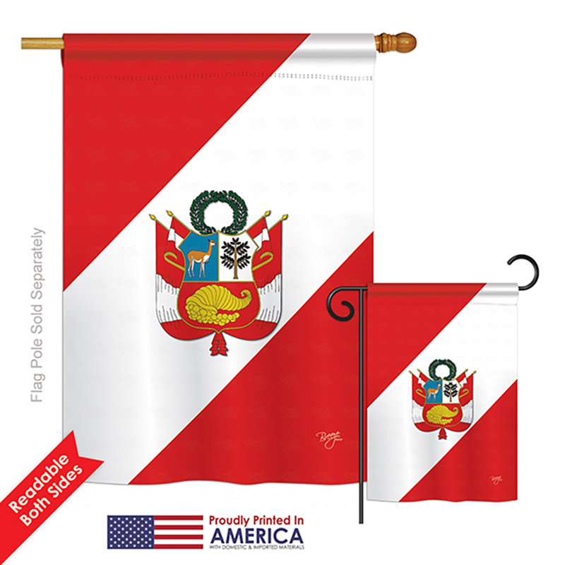 Drapeau de jardin décoratif en polyester 2 faces Pérou