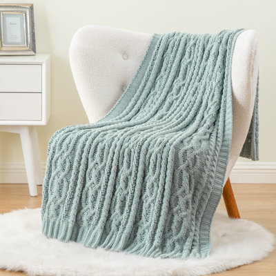  Jeté tricoté en chenille de luxe, 51 x 67 pouces, jeté tricoté pour chaise, jeté texturé décoratif super doux et chaud pour le lit, le canapé et le salon