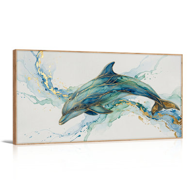 Ensemble de 1 tableau aquarelle dauphin sur toile