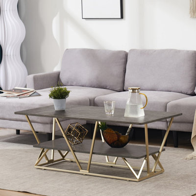 Table basse en faux marbre à 2 niveaux avec structure ouverte et structure géométrique