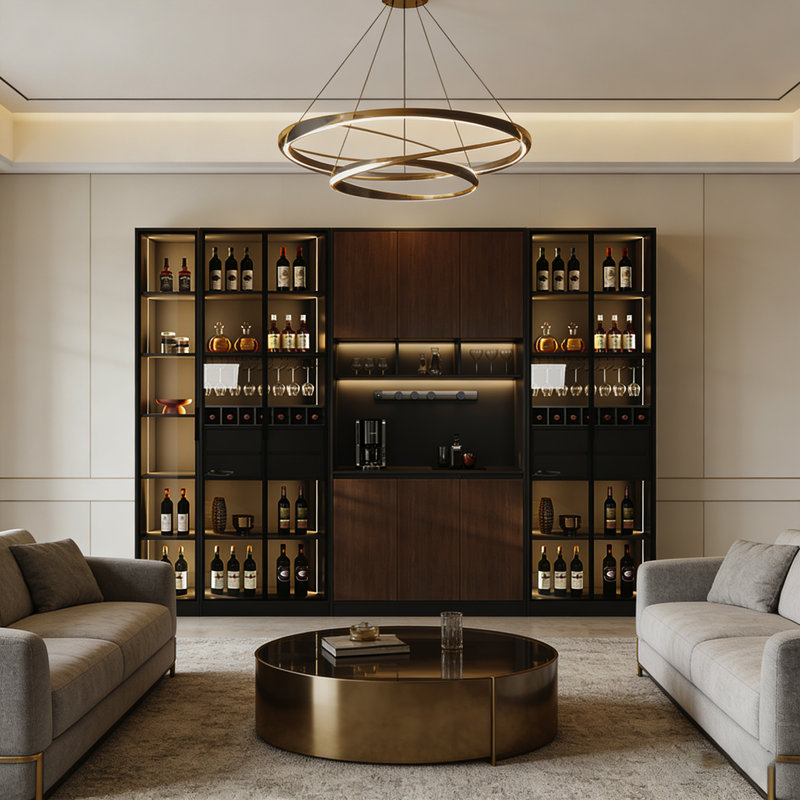 125.98" Italian-Style Luxury Sideboard And Wine Cabinet Combination With LED Lighting And Movable Power Rail