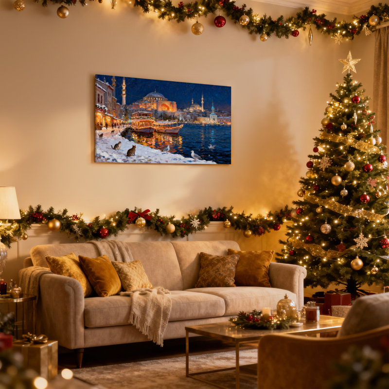«Christmas Winter Night», paysage urbain avec neige et lumières, ensemble de 3 impressions sur toile, H 20 po x l 30 po