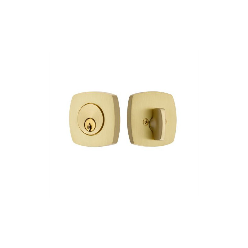 Urban Modern Single Cylinder Deadbolt Unlacquered Brass Finish, Satin Brass