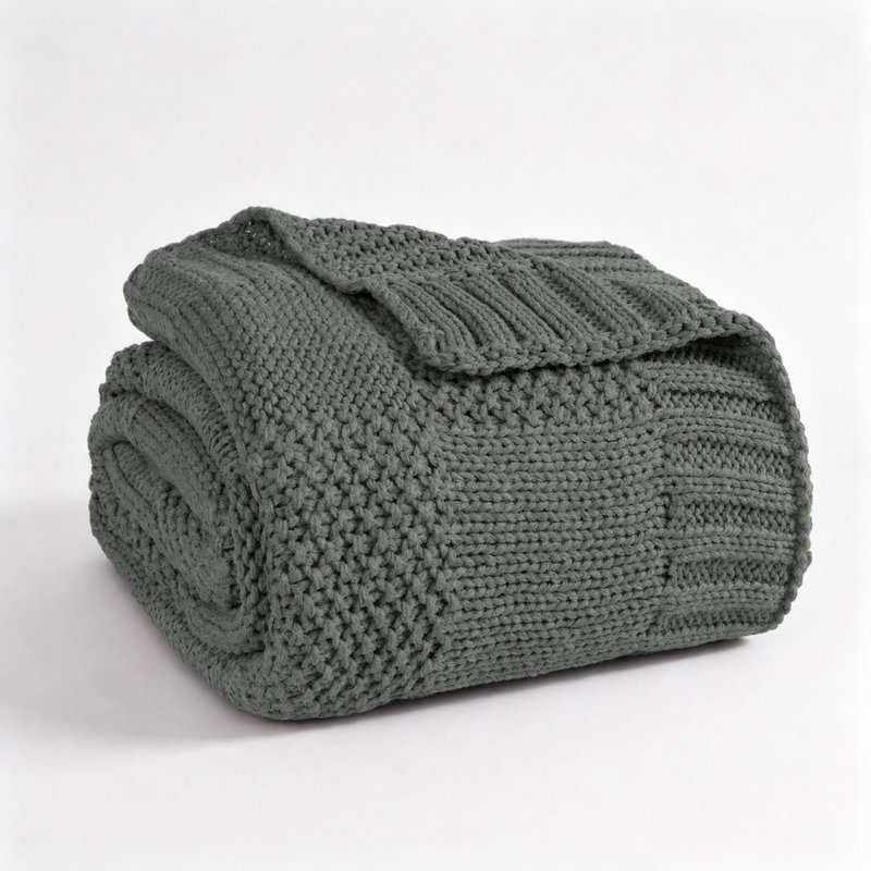 Jeté léger en tricot à carreaux en acrylique doux pour canapé, canapé et lit, Grey