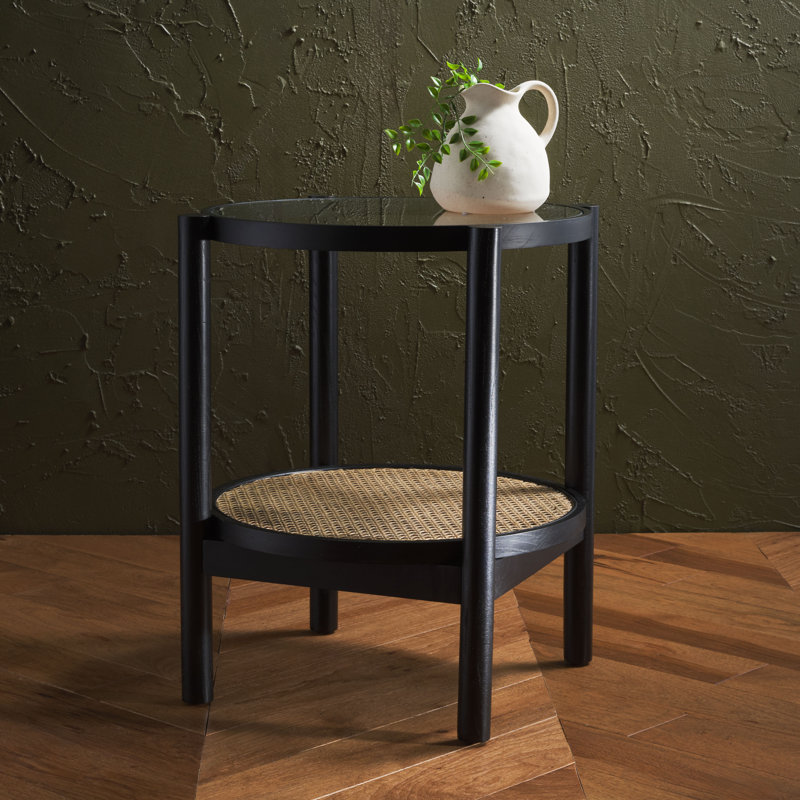 Karyna Glass End Table, Black