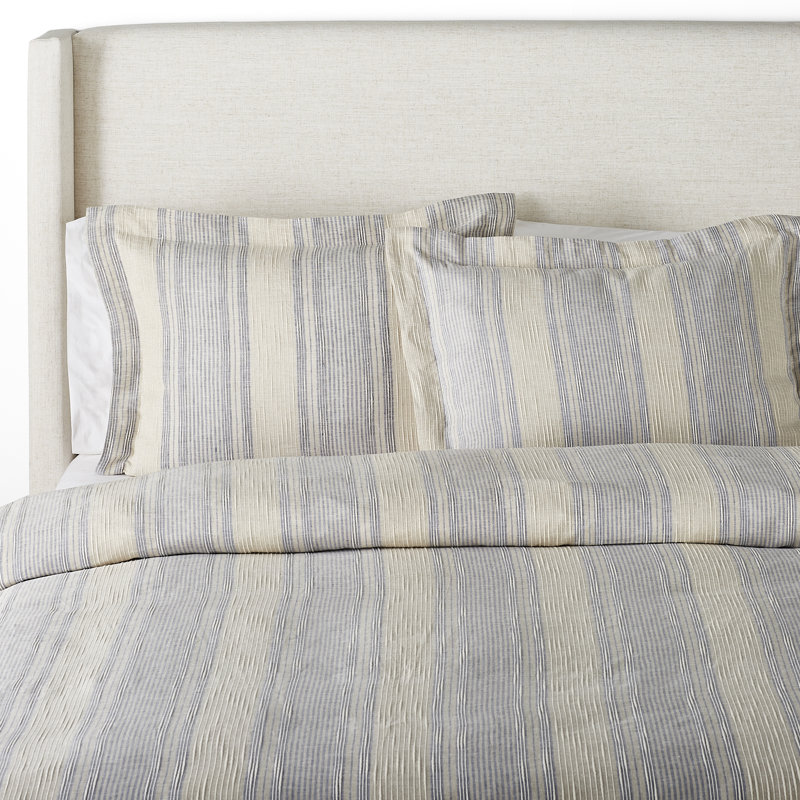 Dorian 100% Linen Striped Sham, King, Soft Blue/Gray