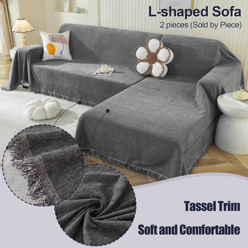 ‎Chenille Sofa Slipcover, Dark Grey