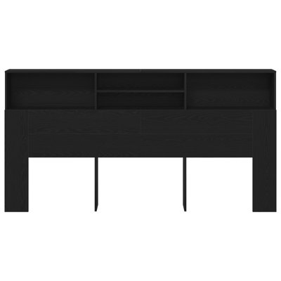 Headboard Cabinet Black Oak Wood Composite