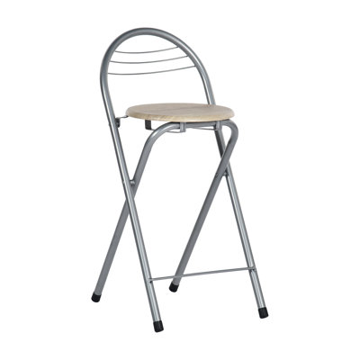 Modern Folding Bar Stools, Compact Kitchen Foldable Bar Stools With Backrest (Silver)