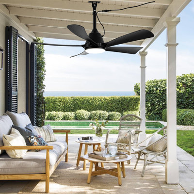 42" Wet Rated Outdoor Black Propeller Ceiling Fan with Light and Remote/APP Control, IP65 Waterproof Ceiling Fans with 3 Color LED for Patios, Gazebo