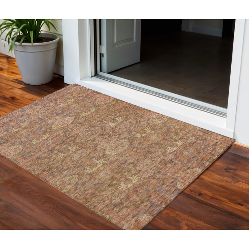 Tapis d'intérieur lavable damassé brun et brun clair 3 pi x 5 pi