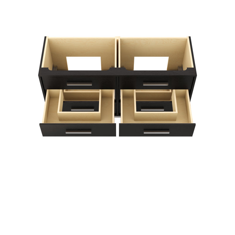 Rift White Oak Double Drawer Bath Vanity, 60", Classic Black, Polished Chrome