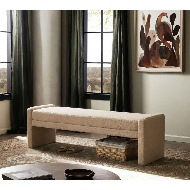 Teddy 66.9'' Rectangular Upholstered Long Bench for Entryway, Wheat