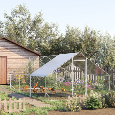 Pawhut Large Chicken Coop Metal Chicken Run With Waterproof And Anti-UV Cover, Spire Shaped Walk In Fence Cage Hen House For Outdoor And Yard Farm Use, 1" Tube Diameter, 9.8' X 19.7' X 6.6'