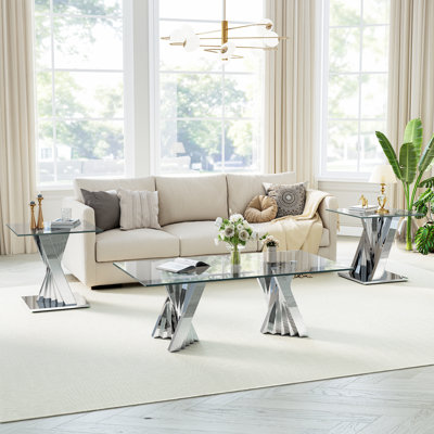 3 - Piece Glass Top Living Room Table Set