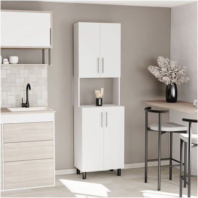 Armoire de cuisine à deux portes et double porte avec huche et cinq tablettes Linden