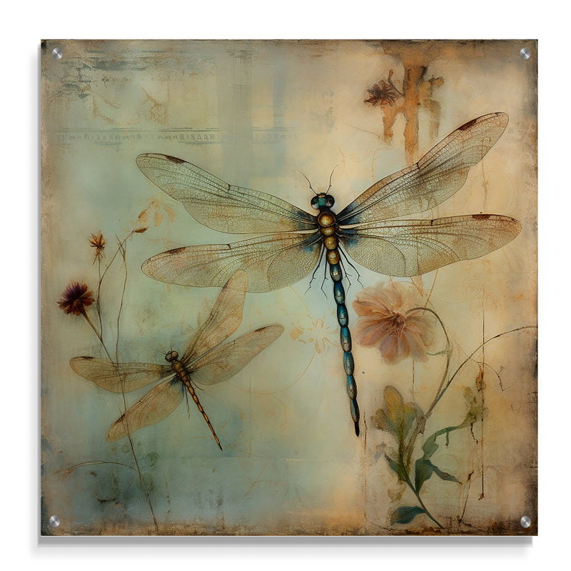 Glenwood - libellule, art mural acrylique pour le salon, H 16 po x l 16 po