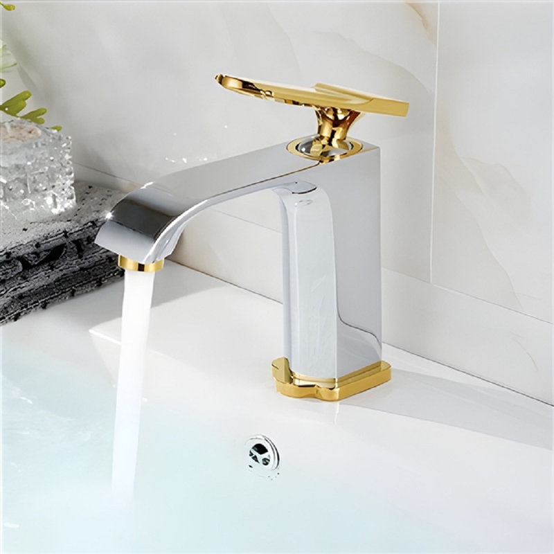 Robinet de lavabo pour salle de bain BathSelect Naples avec finition chromée et dorée