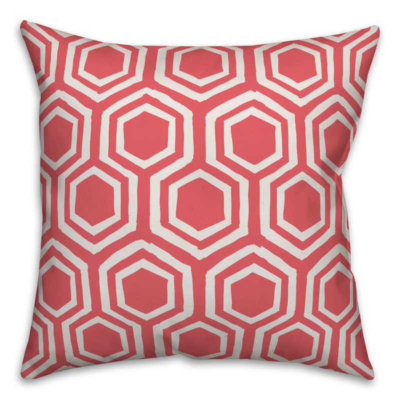  Coussin intérieur / extérieur Honeycomb, Polyester / Bourre en polyester, 16 po x 1 po, Blanc / rouge brique