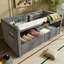 Lit de jour simple rembourré avec rangement hydraulique et chargement USB / Type-C - Canapé-lit à dossier capitonné avec lattes en bois-1031924042