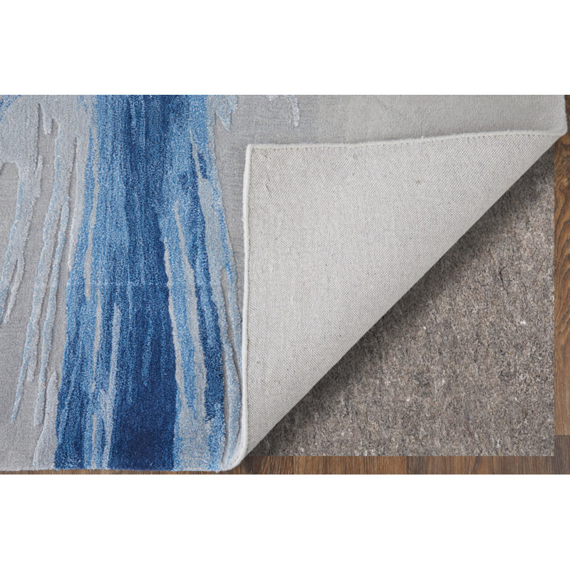 Kawai Hand Knotted Wool/Viscose Abstract Area Rug in Blue, Rectangle 8' x 10'