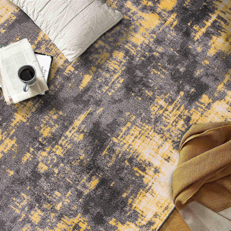 Tapis jaune / ivoire / gris Malica, Tapis de couloir de 2 pi x 7 pi