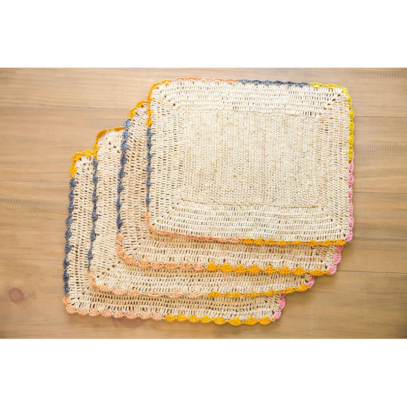 Napperon en raphia rectangulaire, napperons tissés rectangle naturel