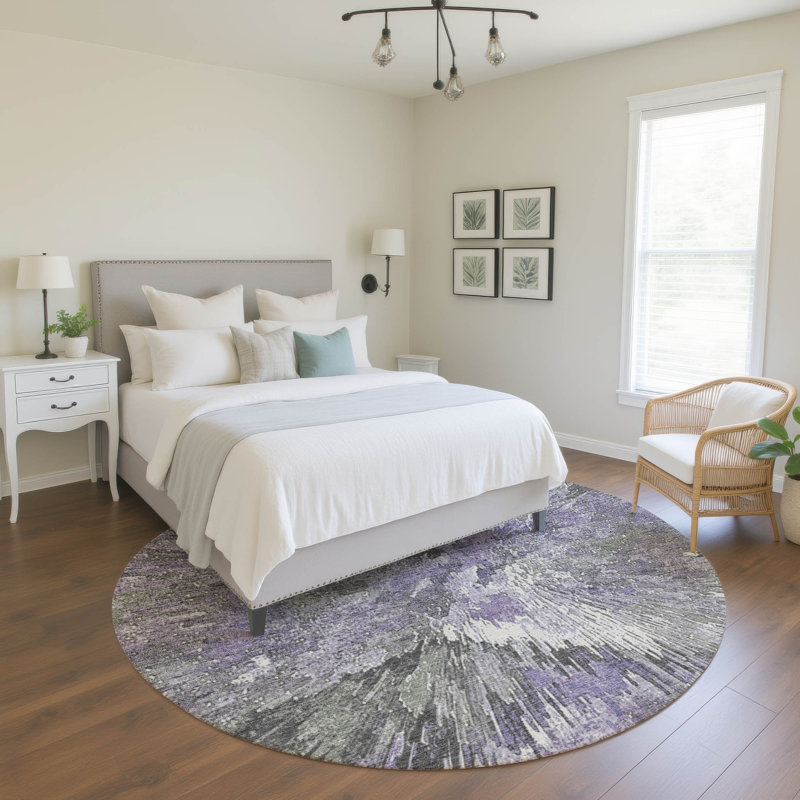 Premium Machine Washable Mayfield AMF2283 Abstract Rug, 8' Round, Lavender
