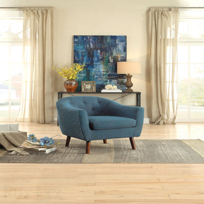 Chaise décorative - Bleu rembourré de tissu à finition espresso avec pieds capitonnés Design idéal pour les chambres à coucher relaxantes Chaise de salon en bois massif