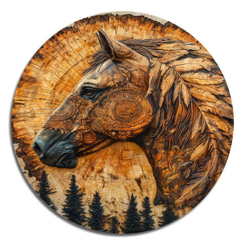 «Native Horse Warrior Chief I», reproduction d'art en métal doré moderne, H 23 po x l 23 po