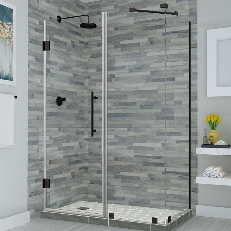 Cabine de douche rectangulaire à charnière sans cadre avec tablettes en verre 42,25 po x 72 po Bromley