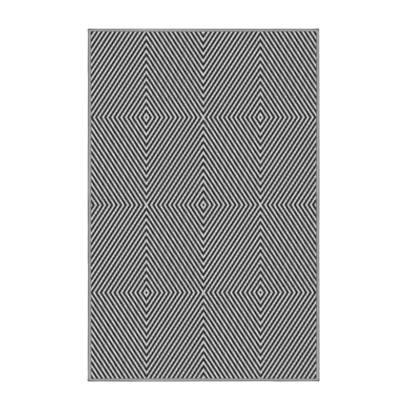Tapis noir/blanc à motifs, Rectangle 4 pi x 6 pi
