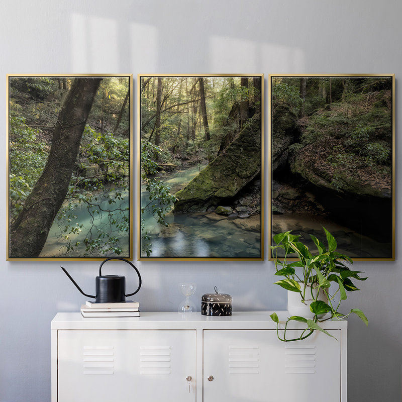 " Filtered Light I " 3 - Pieces, 24" H x 48" W x 2" D, Gold