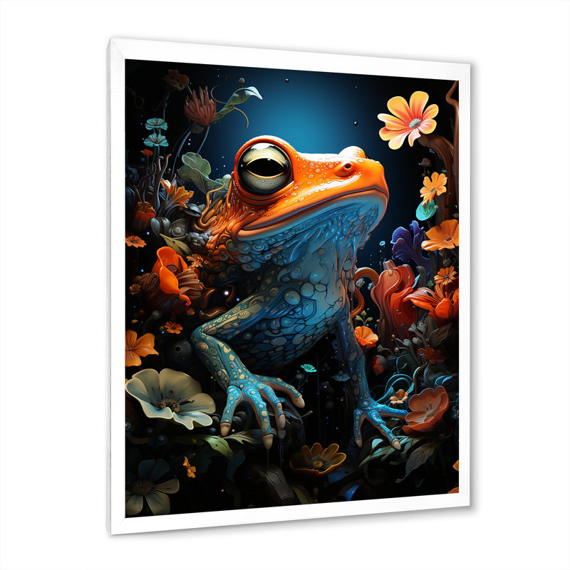 Cosmic Art Frog III sur toile, Cadre simple blanc, H 32 po x l 16 po x P 1 po