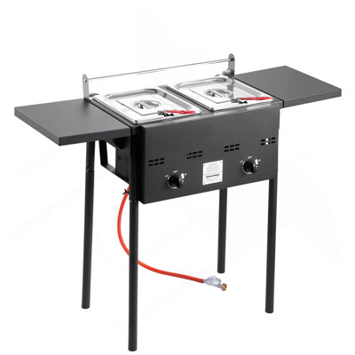 Outdoor Propane Deep Fryer, Dual-Tank 8Qtx2 Commercial Fryer, Stainless Steel Cooker With Foldable Platform, Dual Basket, And Heat Adjustment, Floor Standing Fryers For Restaurant Home Snack Bar