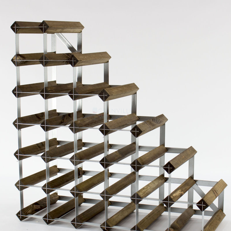 Liddle 27 Bottle Floor Wine Bottle Rack, Walnut Stained Pine / Galvanised Steel