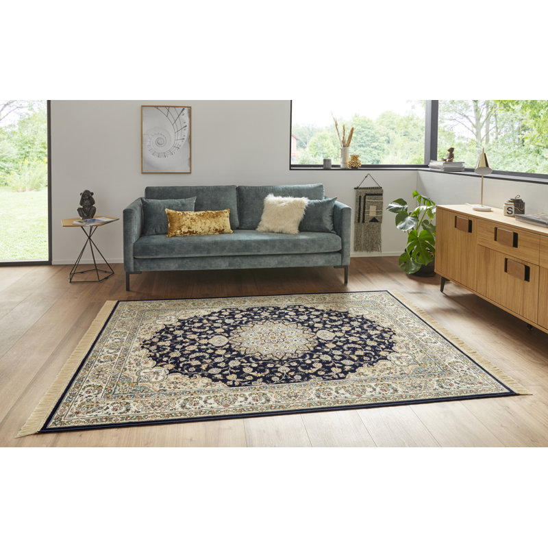 Antik Nain Tufted Dark Blue/Cream Rug, Rectangle 195cm x 300cm