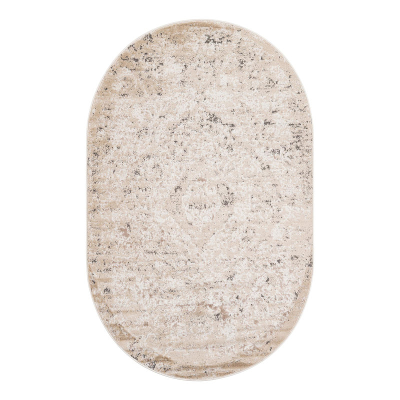 Cantrell Oriental Beige Area Rug, Oval 5'3" x 8'