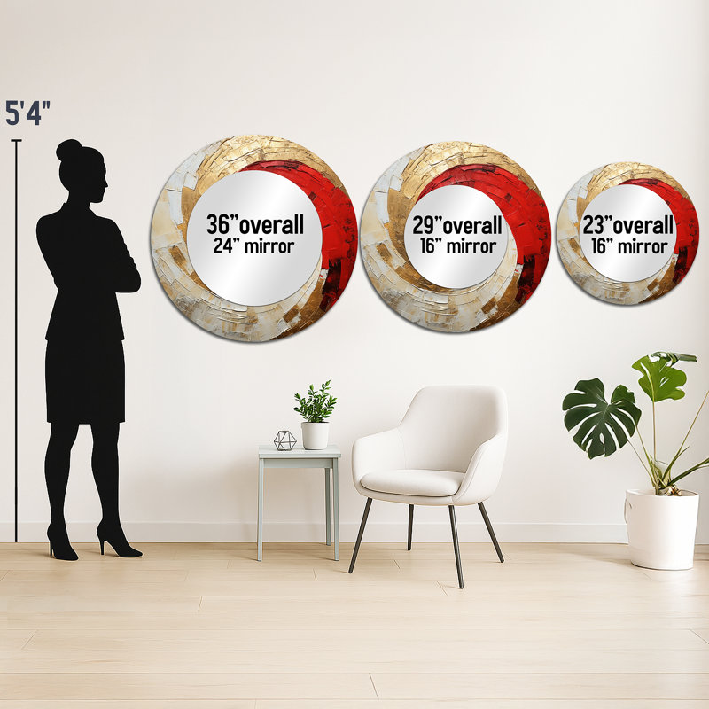 Beige rouge minimalisme spirales poteries - miroir mural décoratif spirales abstraites, grand miroir rond moderne, art imprimé en métal