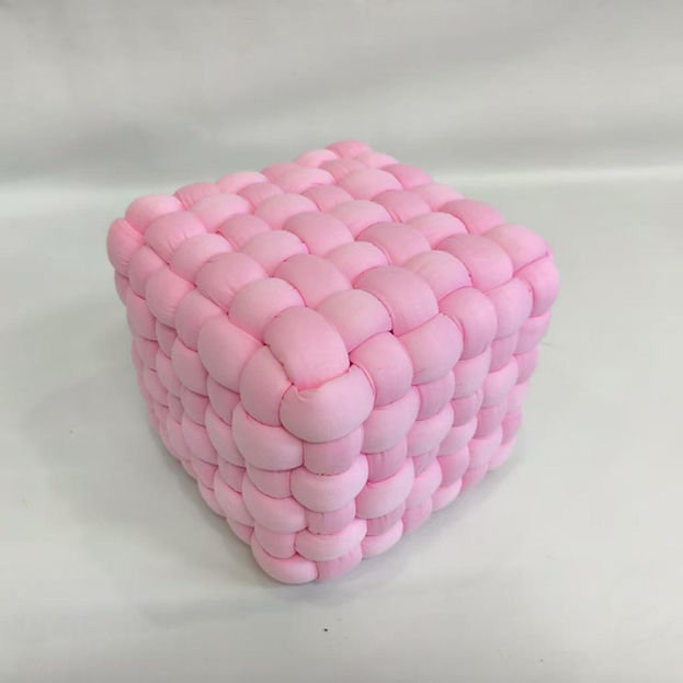 Pink Fabric Cube Ottoman, pink