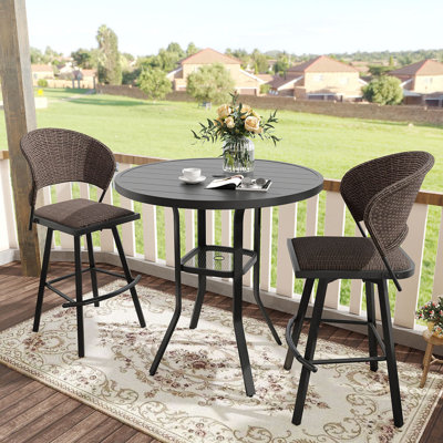 3 Pieces Outdoor Bar Set With Swivel Bar Stools