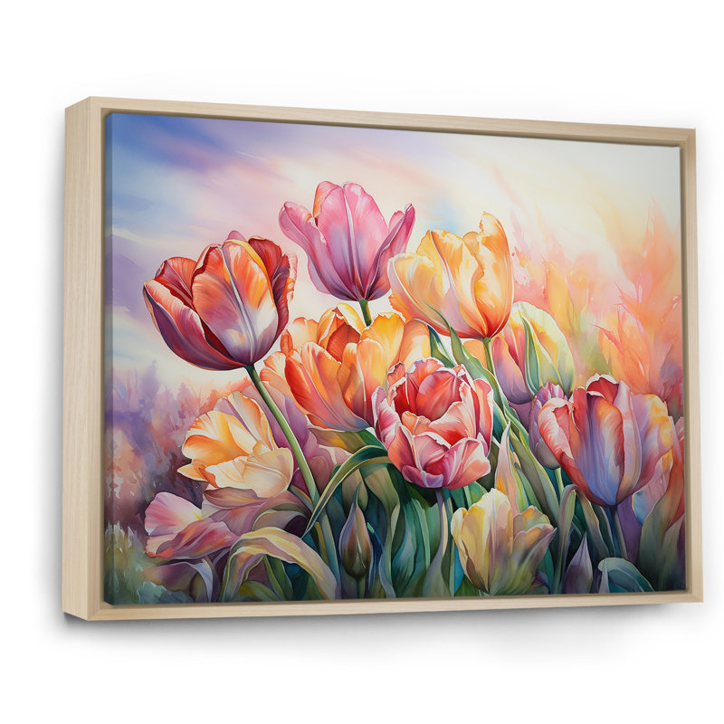 Tulipes au coucher du soleil II sur toile, H 34 po x l 44 po x P 1,5 po, Cadre naturel flottant