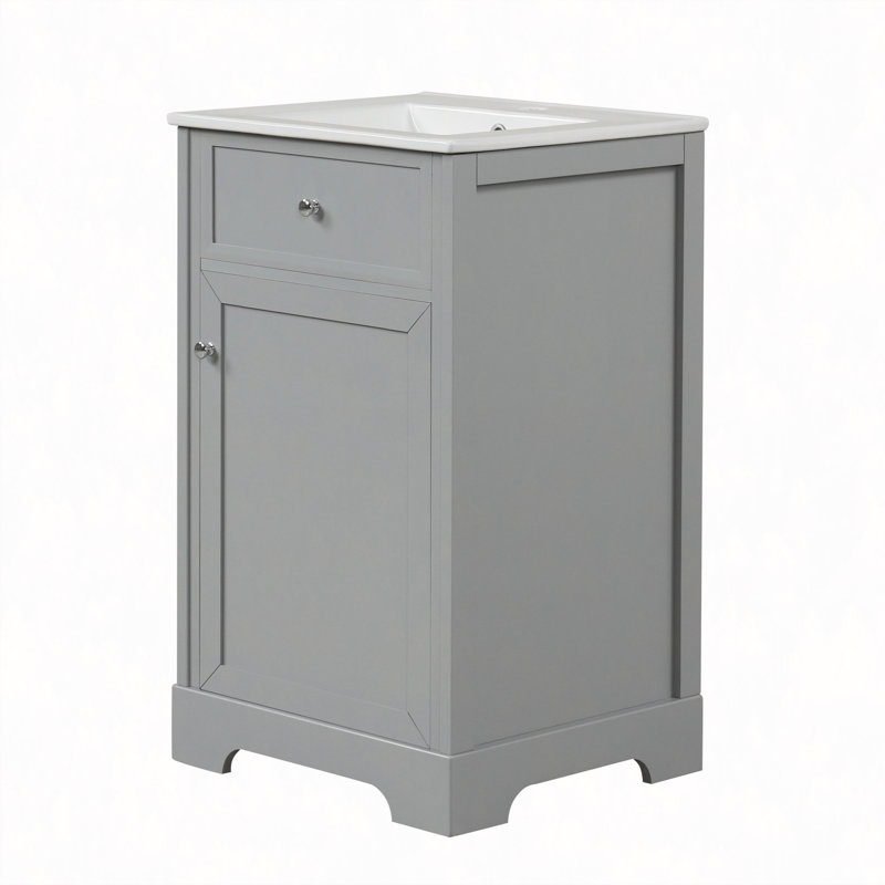 Meuble-lavabo de 20 po avec lavabo, armoire de salle de bain avec porte à fermeture douce, support de rangement et tablette réglable