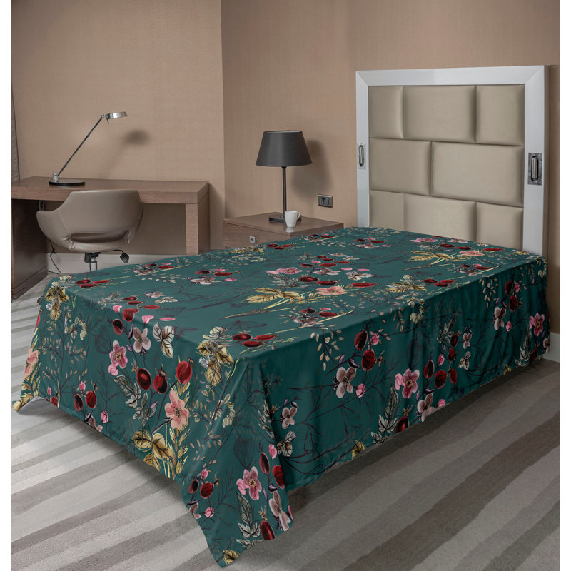 Drap plat vintage Ambesonne avec papillons et fuchsia foncé, Drap plat pour lit simple