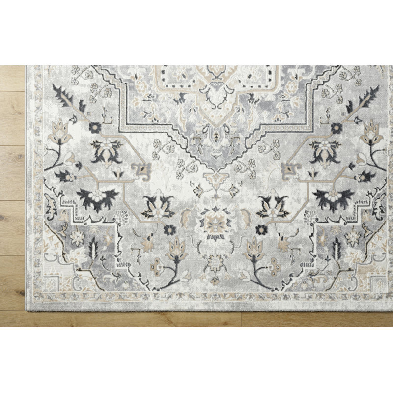 Rectangle Oriental Machine Woven Polypropylene/Polyester Area Rug in Ivory, Rectangle 6'7" x 9'2"