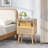 Cane Accent Bedside End Table With Solid Wood Legs For Bedroom, Dorm And Small Spaces