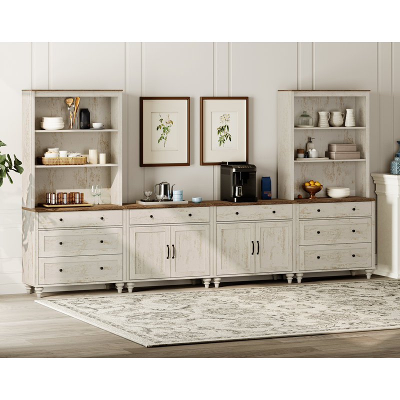Scarlett Sideboard Cabinet With Bar Hutch, Buffet Cabinet With 4 Wood Doors, 8 Drawers And 3 Tier Shelves, 135''