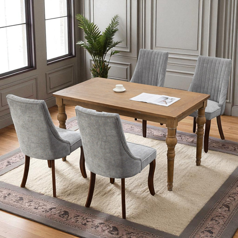 Seita Rayon Cloth Flocking Solid Wood Upholstered Dining Chairs, Gray
