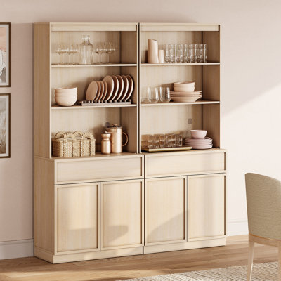 63" Wide Wood Sideboard Buffet with Doors, Drawers & Adjustable Shelves, 72" Tall Storage Cabinet for Dining Kitchen